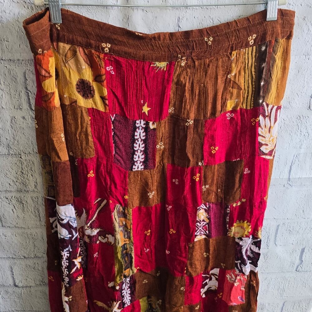 Boho Chic Patchwork Cottage Style Brown And Pink Maxi Skirt - Picture 5 of 12
